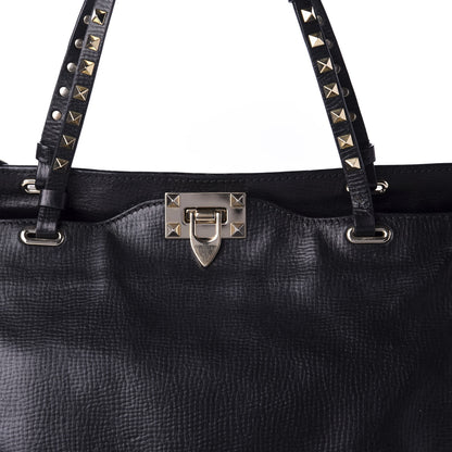 Valentino Garavani Textured Calfskin Medium Rockstud Tote Black 19 of 19