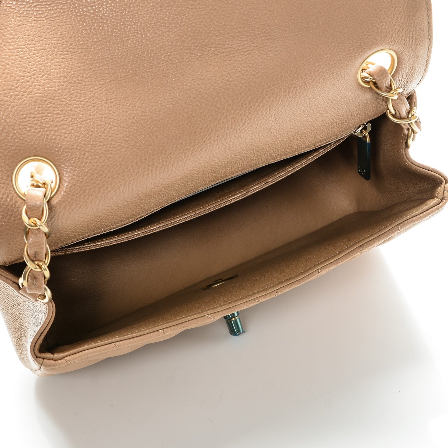 Calfskin Chevron Quilted Mini Rectangular Flap Beige