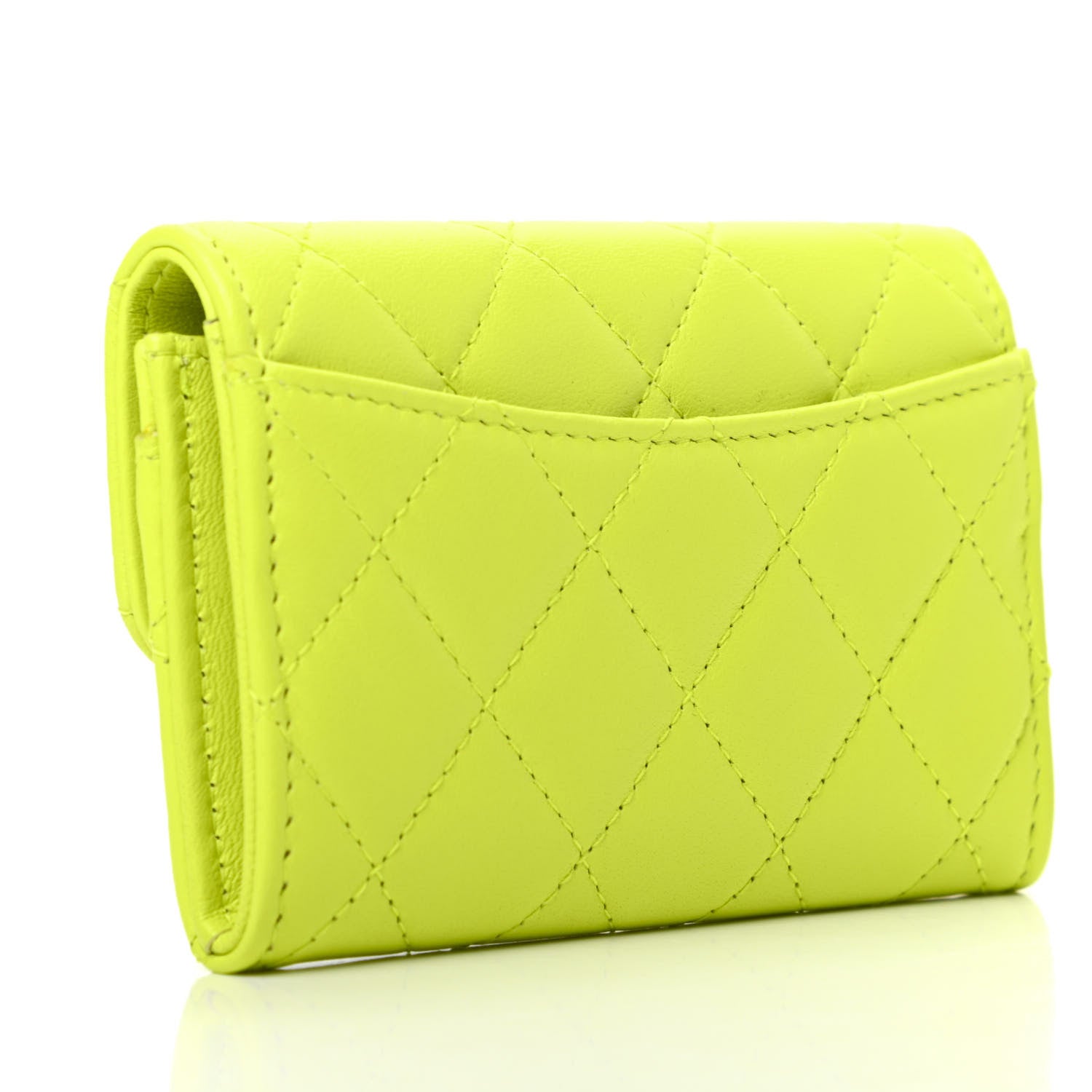 Chanel Lambskin Quilted Flap Card Holder Wallet Yellow 3 of 8