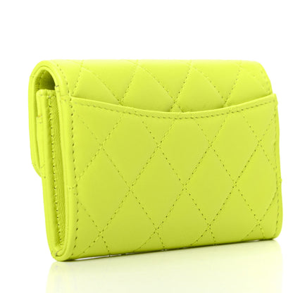 Chanel Lambskin Quilted Flap Card Holder Wallet Yellow 3 of 8