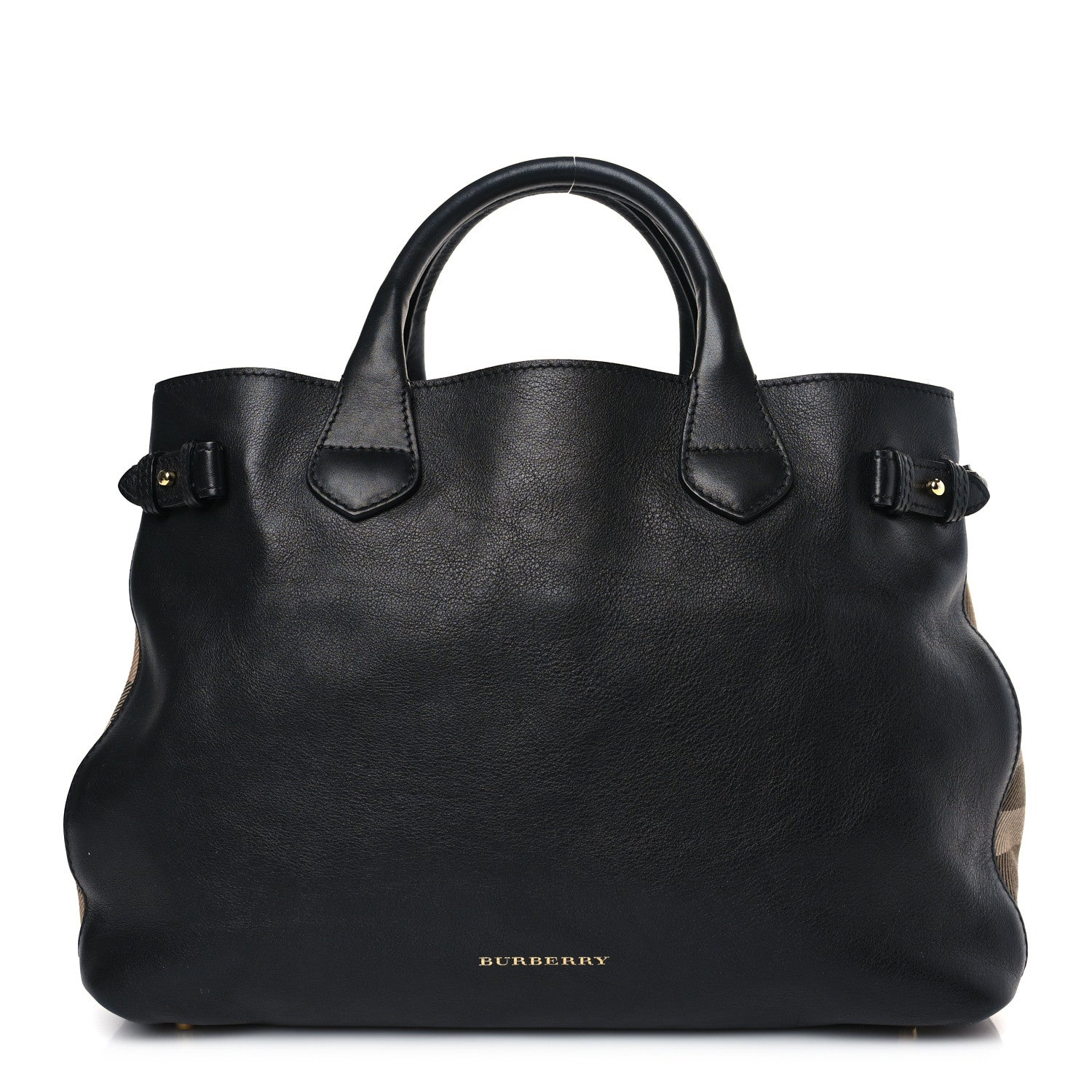 Burberry Derby Calfskin House Check Medium Banner Tote Black 1 of 8
