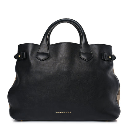 Burberry Derby Calfskin House Check Medium Banner Tote Black 1 of 8