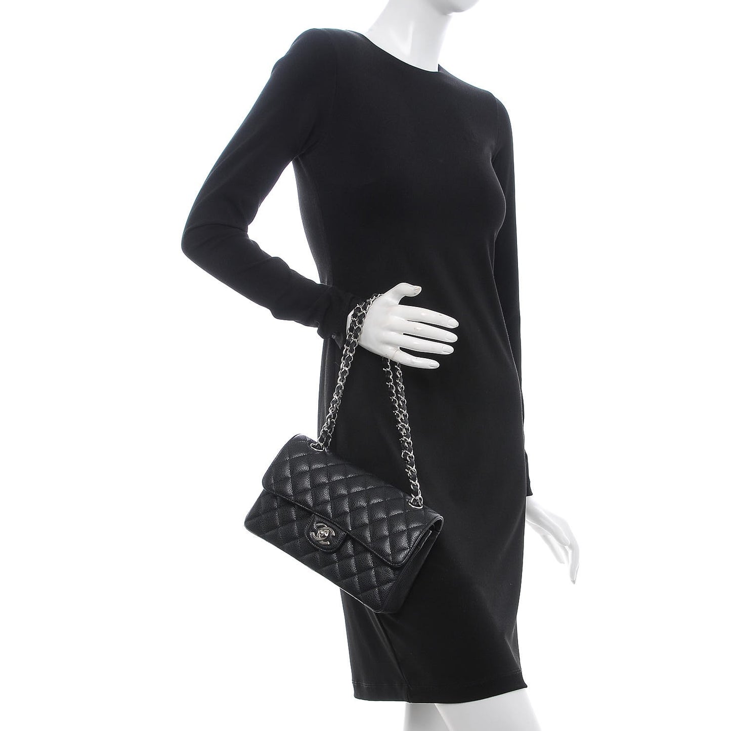 Caviar Quilted Small Double Flap Black
