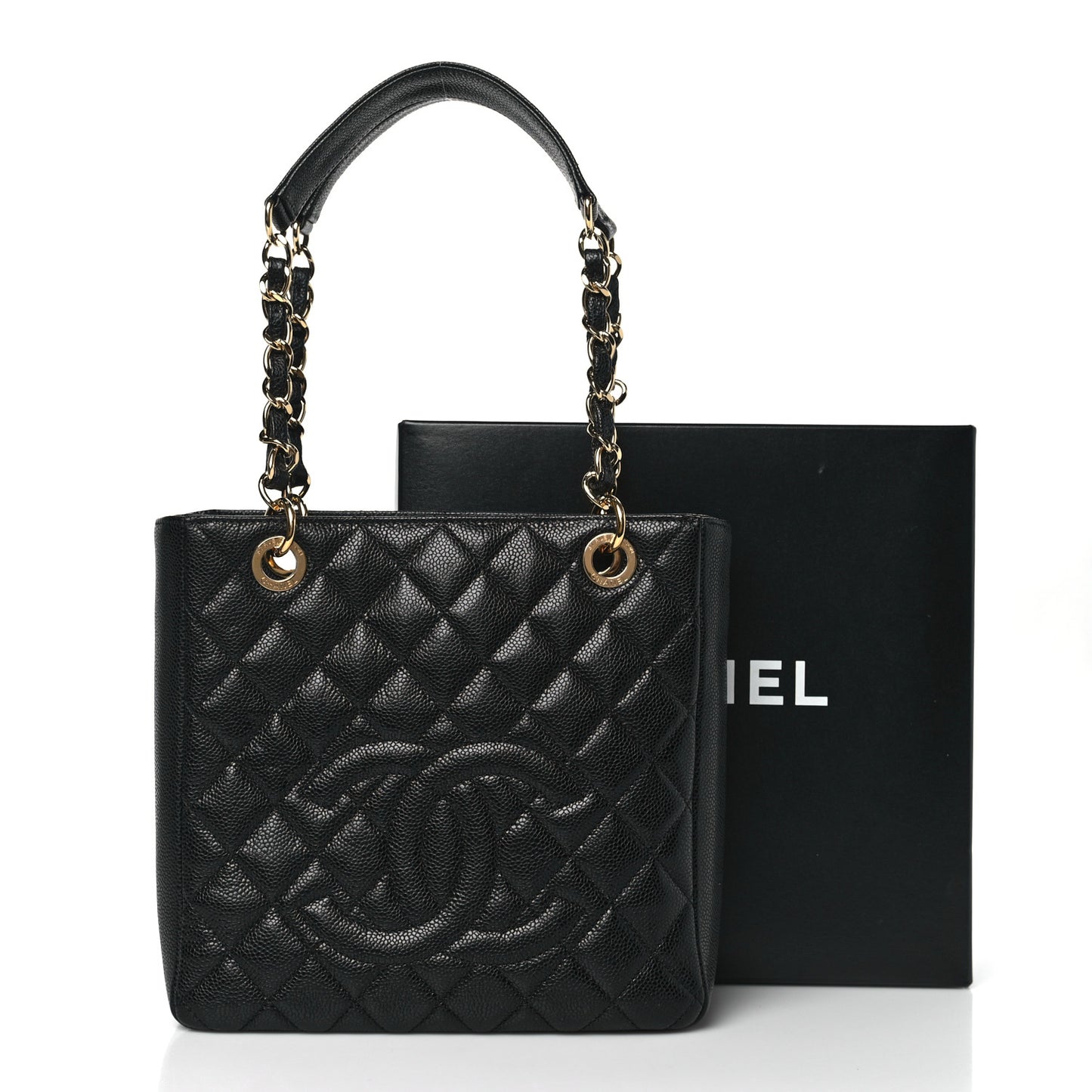 Caviar Quilted Petit Shopping Tote PST Black