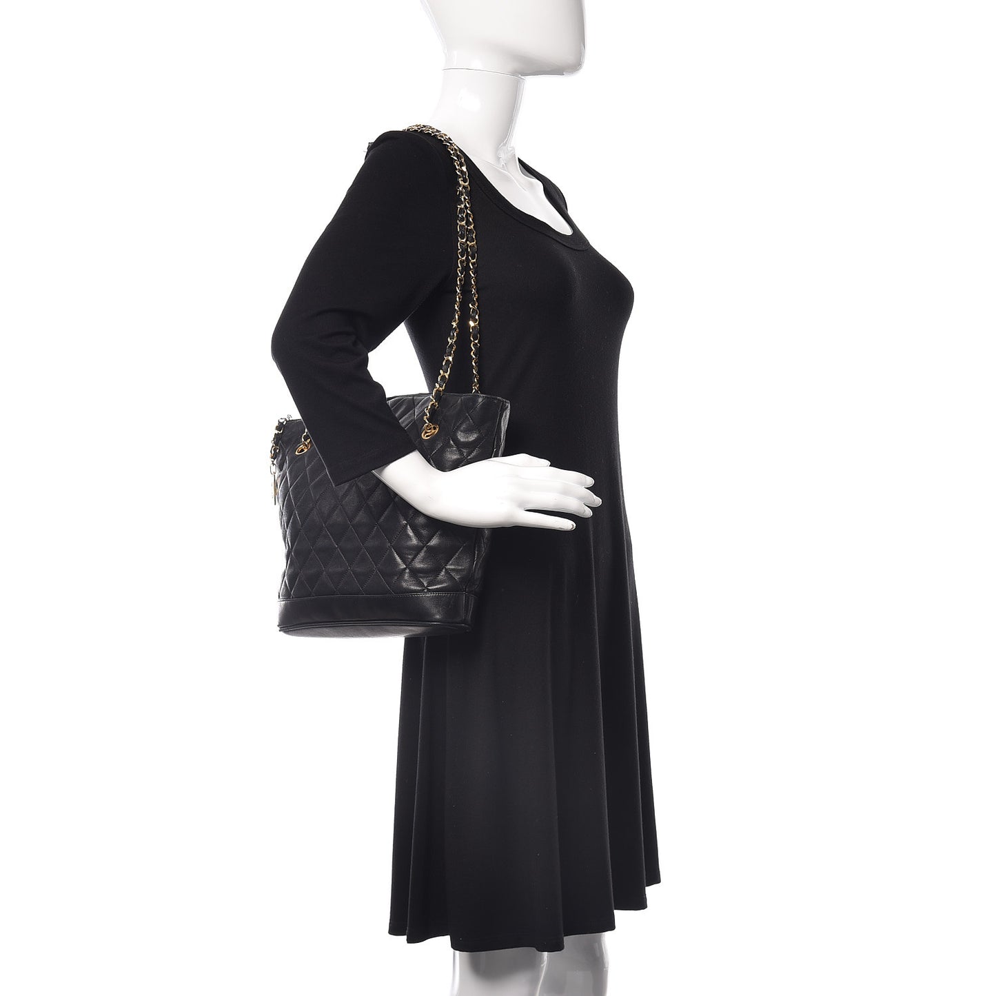 Lambskin Quilted Shopper Tote Black