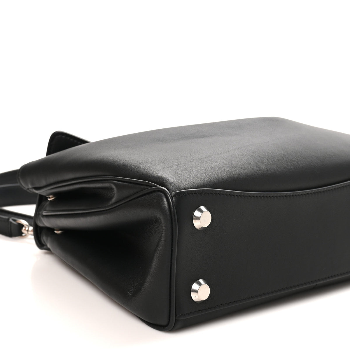 Natural Smooth Calfskin Small Rodeo Top Handle Handbag Black