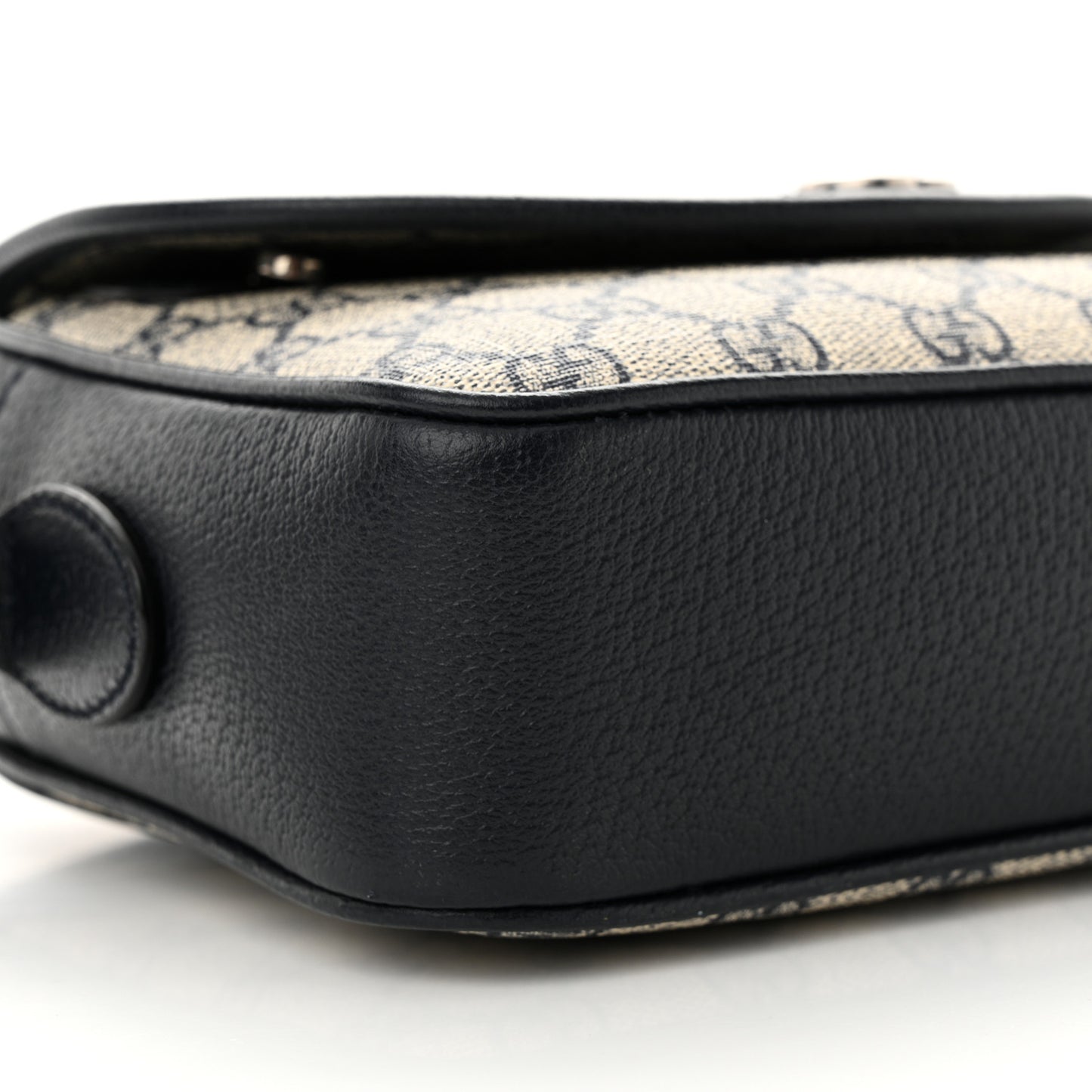 GG Supreme Monogram Textured Dollar Calfskin Web Studded Mini Ophidia Flap Shoulder Bag Beige Blue