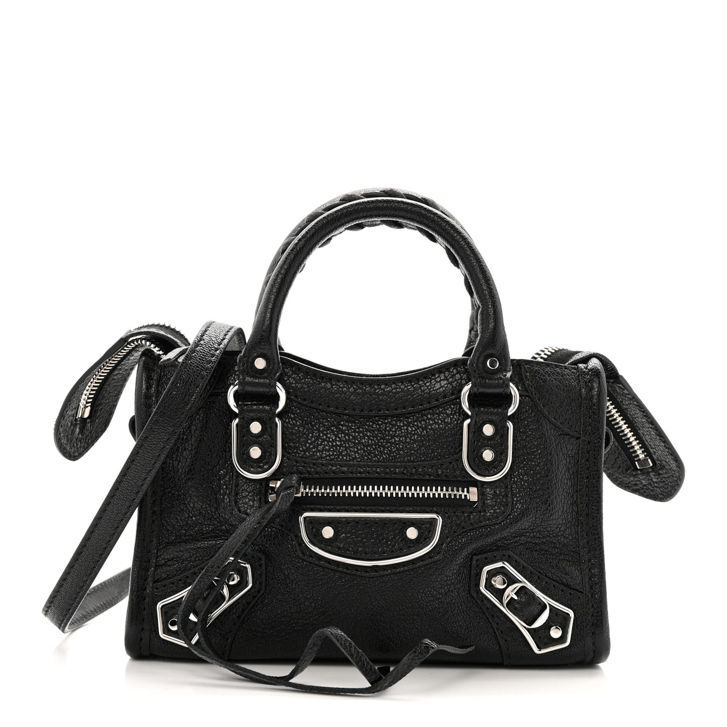 Chevre Silver Metallic Edge Hardware Nano City Black