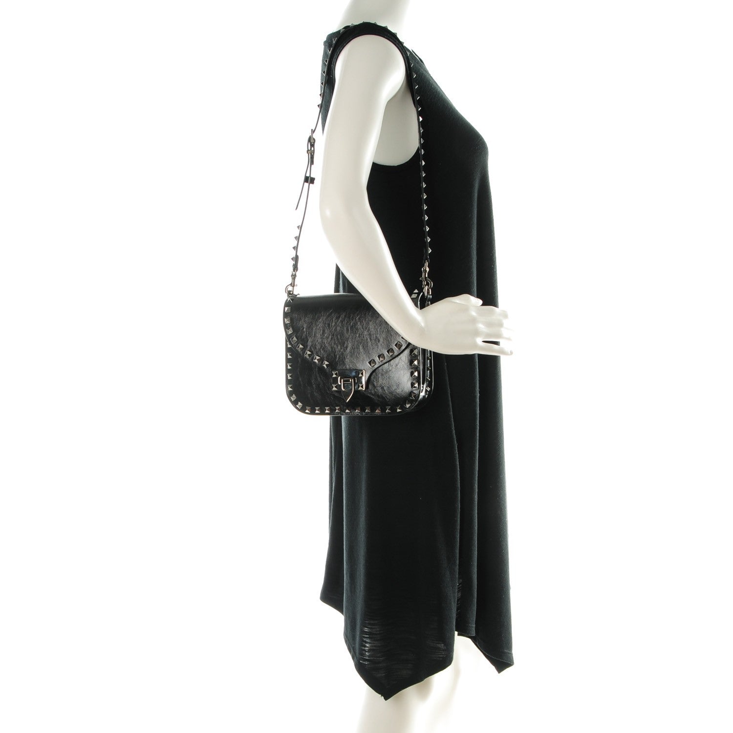 Valentino Garavani Craquele Calfskin Rockstud Shoulder Flap Messenger Bag Black 2 of 7
