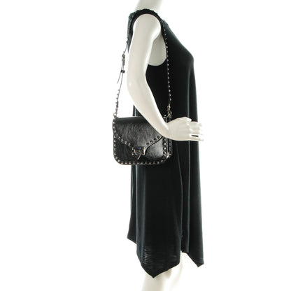 Valentino Garavani Craquele Calfskin Rockstud Shoulder Flap Messenger Bag Black 2 of 7