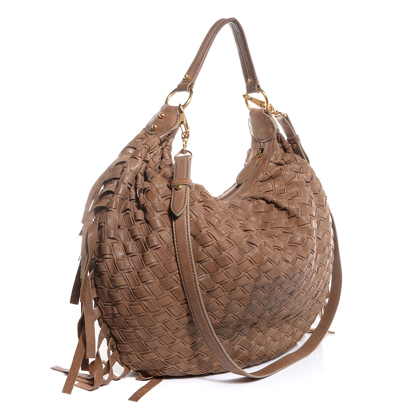 Woven Leather Fringe Hobo