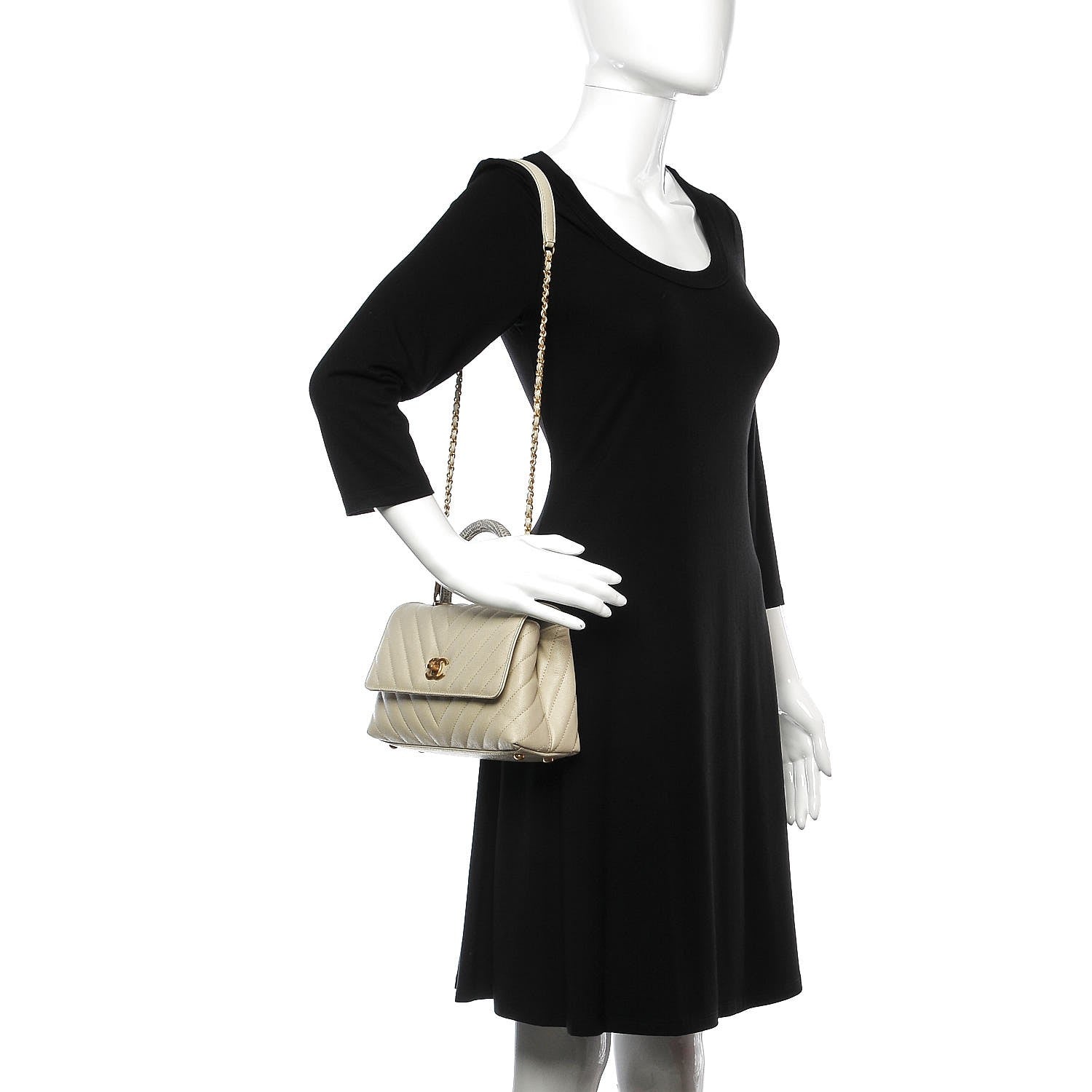 Chanel Caviar Lizard Chevron Quilted Mini Coco Handle Flap Ivory 2 of 7