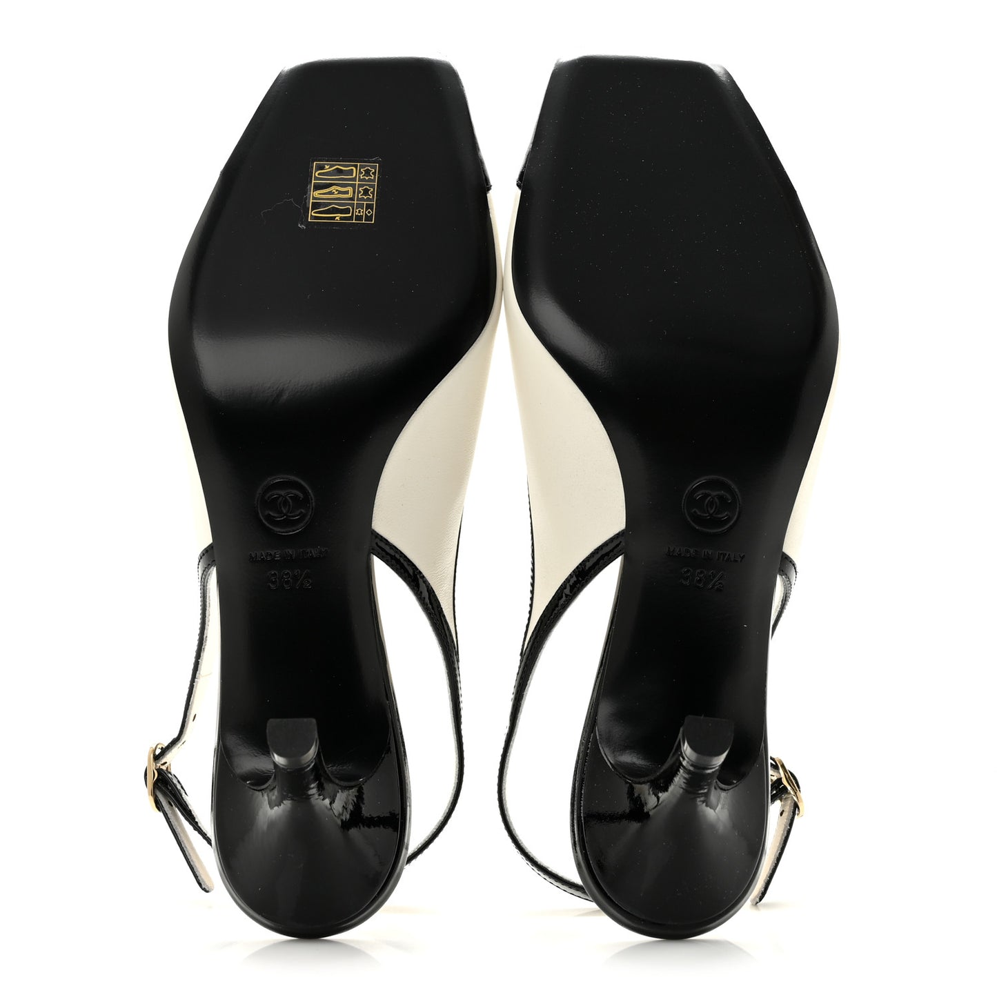 Lambskin Patent Calfskin Cap Toe CC Slingback Pumps 38.5 White Black