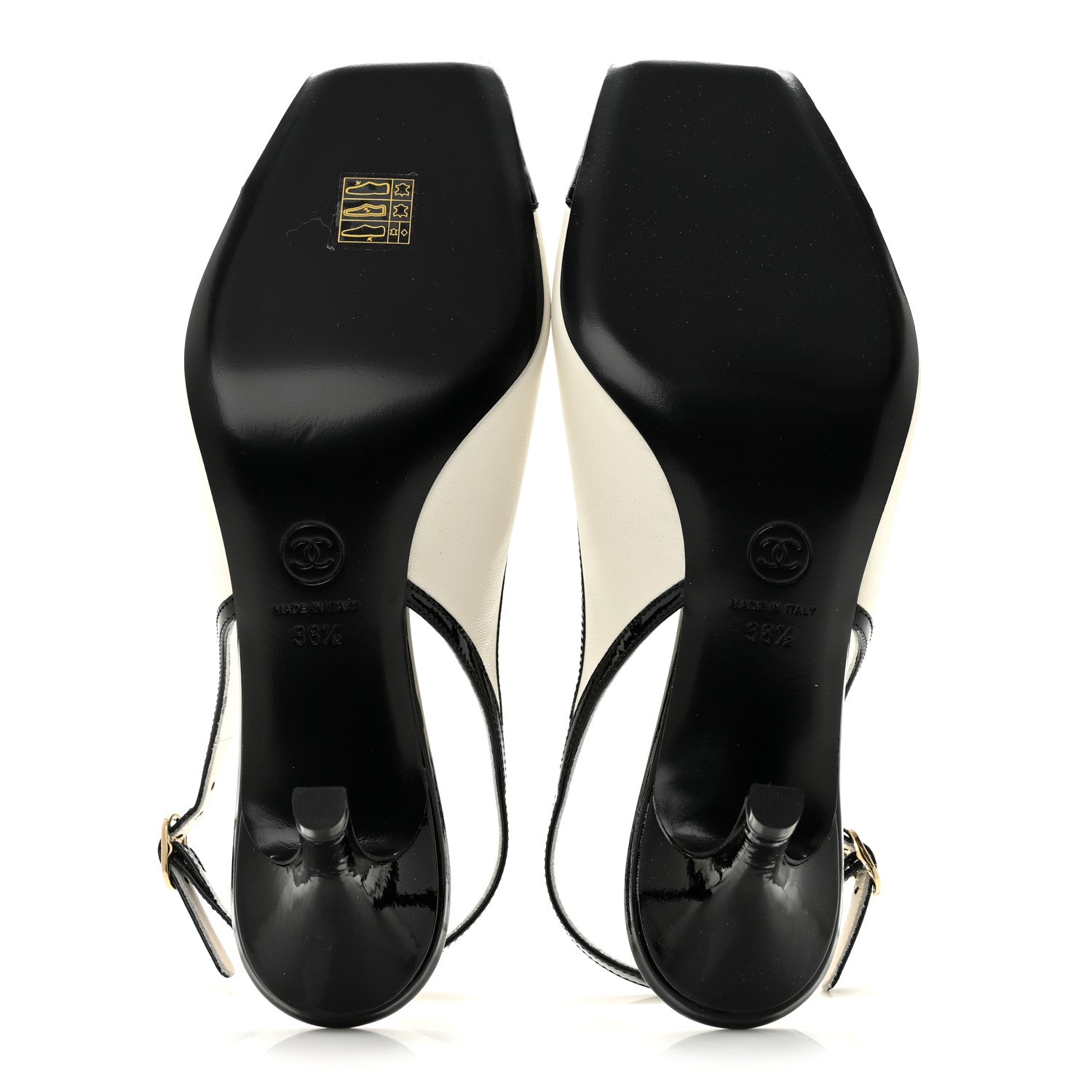Chanel Lambskin Patent Calfskin Cap Toe CC Slingback Pumps 38.5 White Black 6 of 10