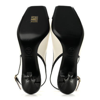 Chanel Lambskin Patent Calfskin Cap Toe CC Slingback Pumps 38.5 White Black 6 of 10