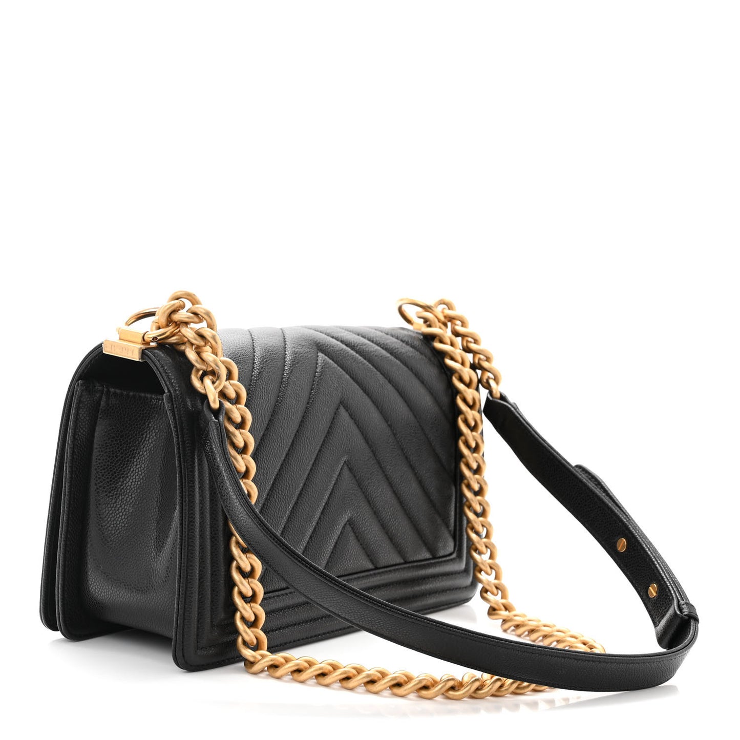 Caviar Chevron Quilted Medium Boy Flap Black