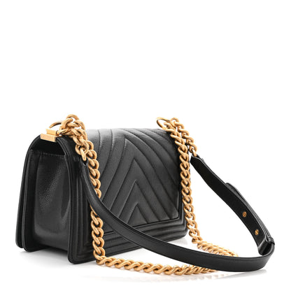 Chanel Caviar Chevron Quilted Medium Boy Flap Black 4 of 15