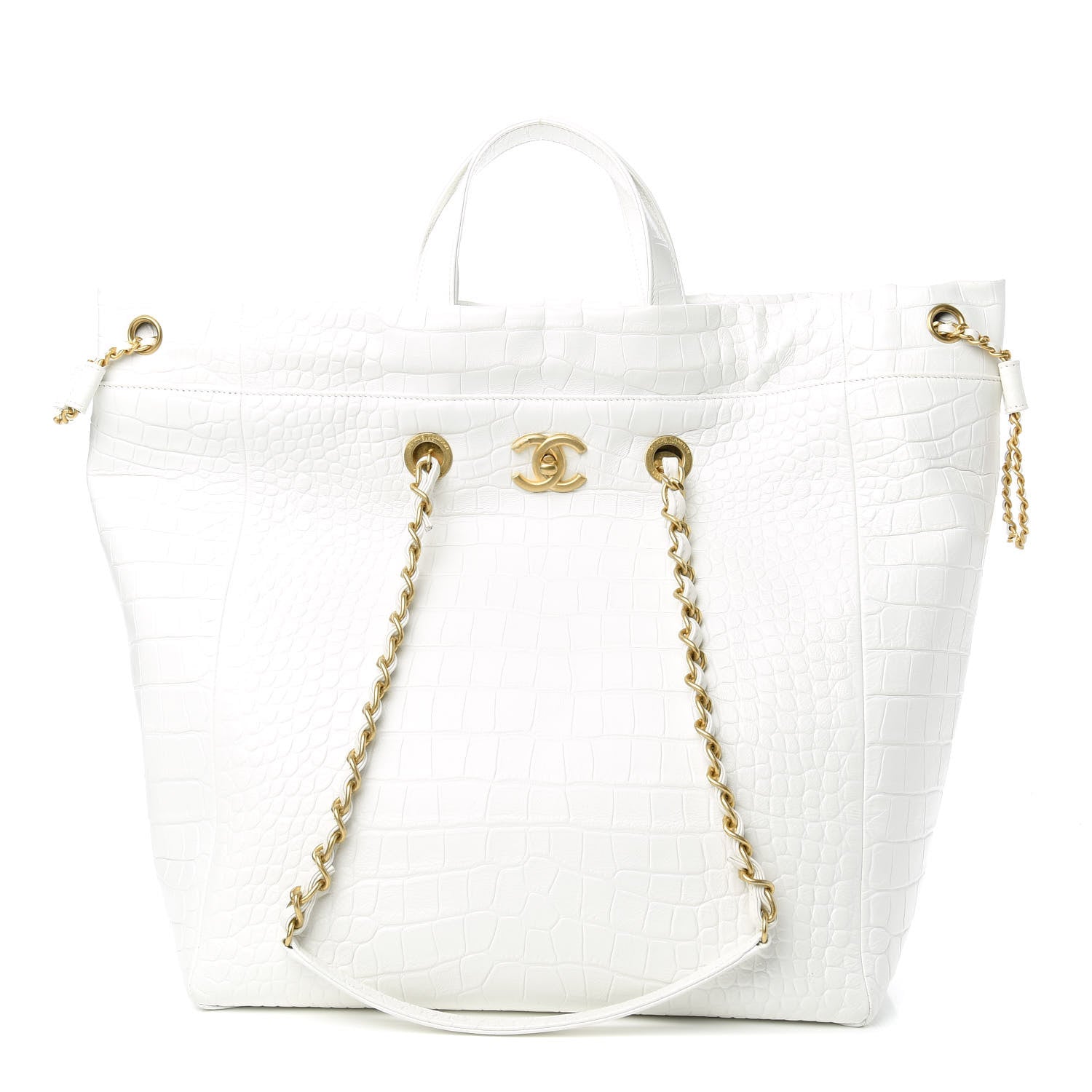 Chanel Calfskin Crocodile Embossed Large Cocodile Shopping Tote White 1 of 10