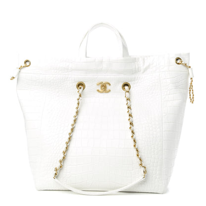 Chanel Calfskin Crocodile Embossed Large Cocodile Shopping Tote White 1 of 10