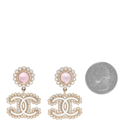 Chanel Crystal Pearl CC Drop Earrings Pink Gold 2 of 5