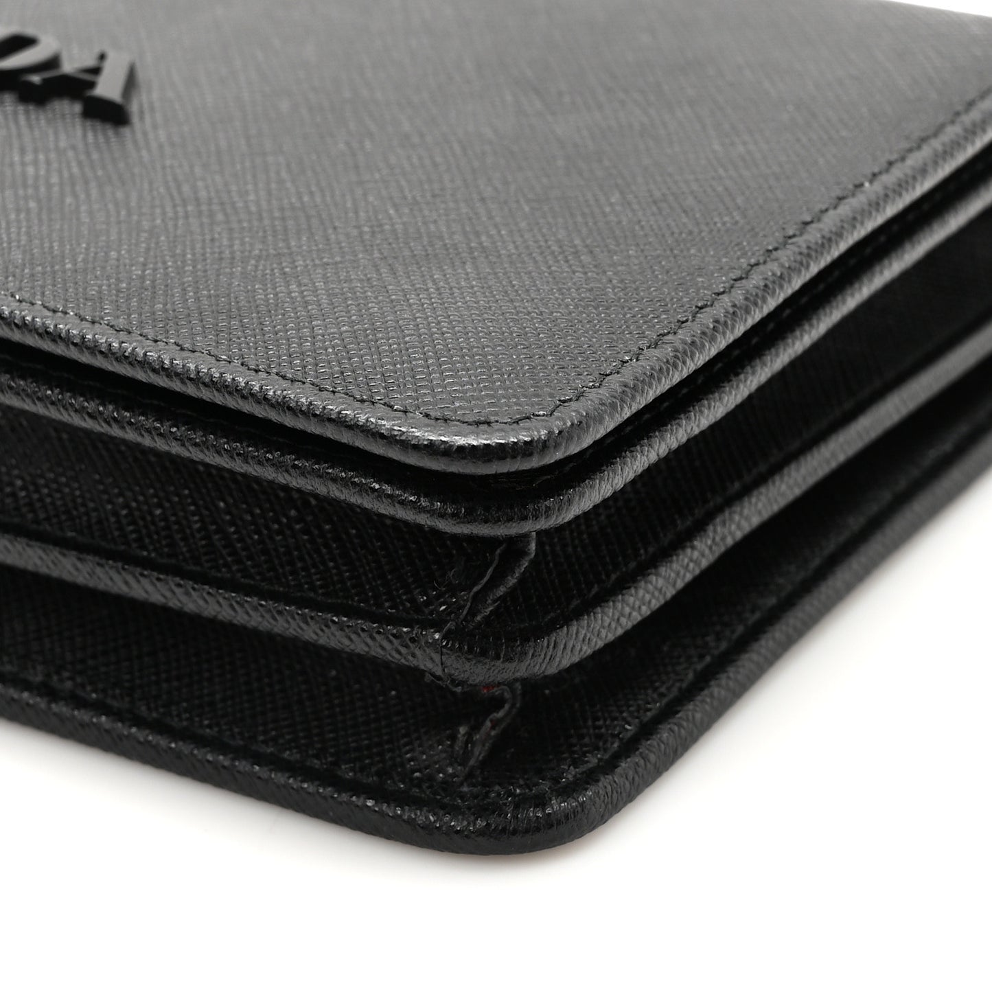 Saffiano Lux Monochrome Chain Wallet Black