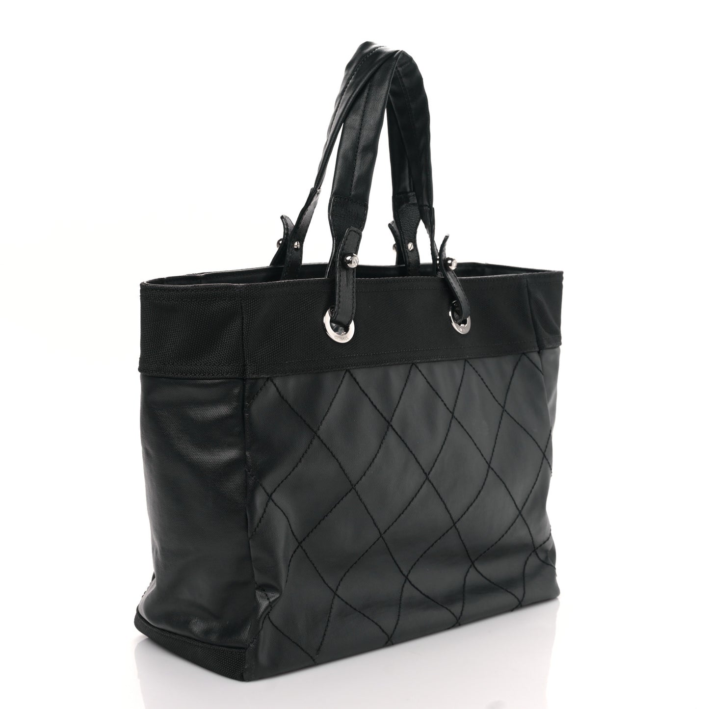 Coated Canvas Quilted Large Paris Biarritz Tote Black