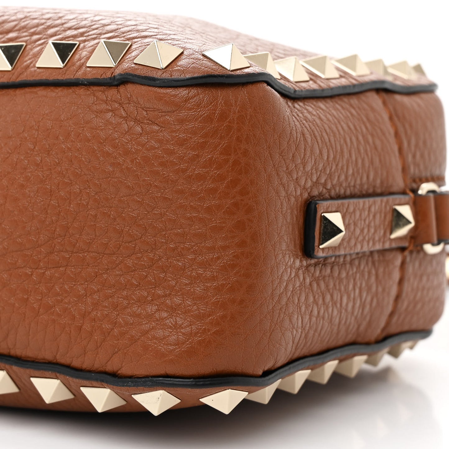 Pebbled Calfskin Rockstud Camera Crossbody Bag Tan