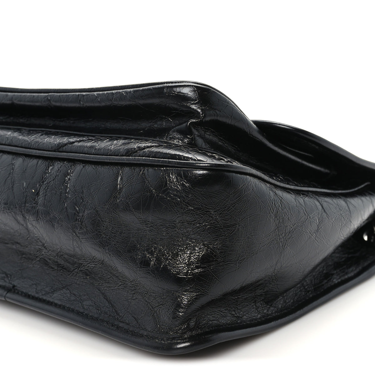 Crinkled Calfskin Matelasse Monogram Medium Niki Chain Satchel Black