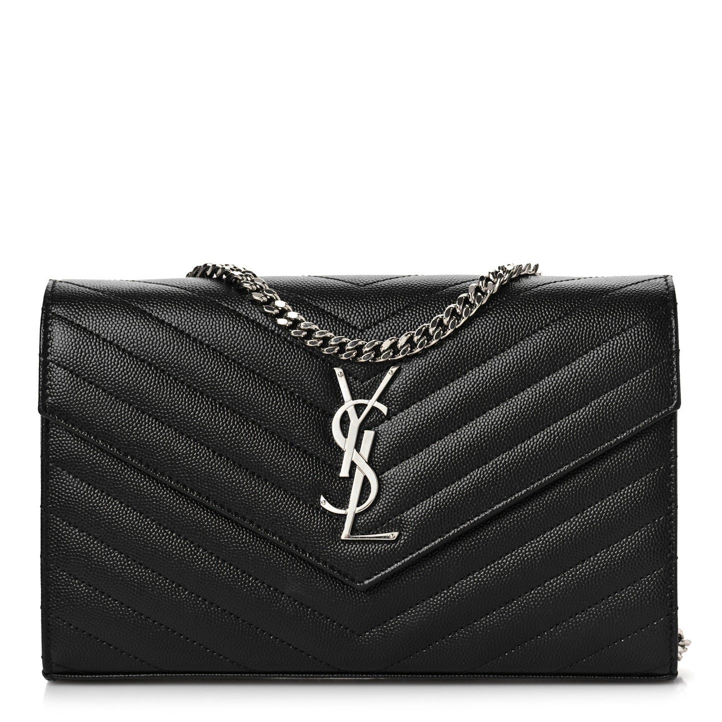 Grain De Poudre Matelasse Chevron Monogram Chain Wallet Black