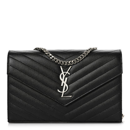 Saint Laurent Grain De Poudre Matelasse Chevron Monogram Chain Wallet Black 1 of 9