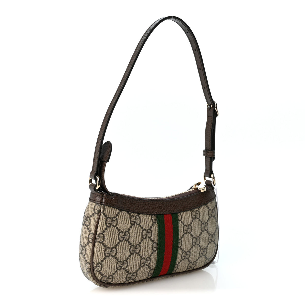 GG Supreme Monogram Textured Dollar Calfskin Web Mini Ophidia Shoulder Bag Beige Ebony New Acero