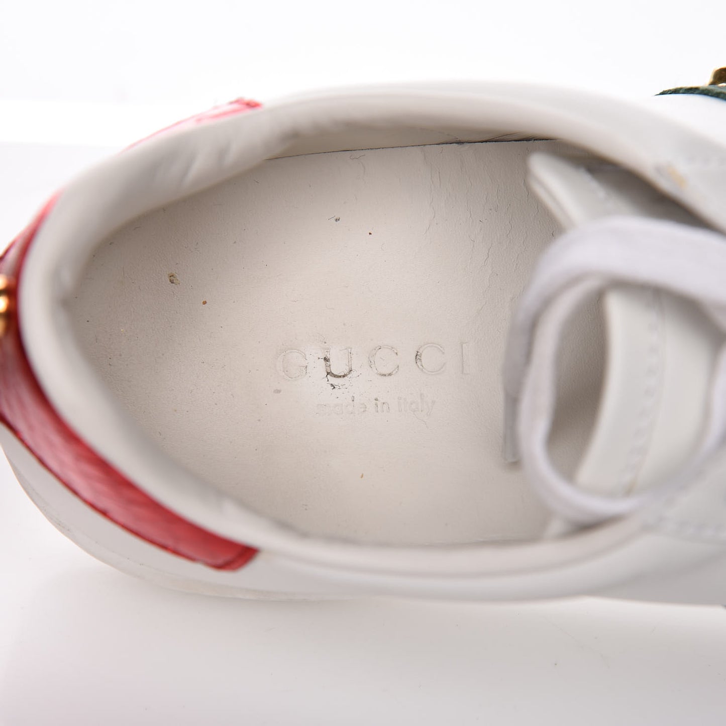 Calfskin Web Pearl Studded Womens Ace Sneakers 36 White