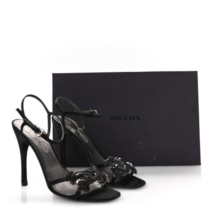 Prada Satin Beaded Embroidered Flower Sandals 38 Black 8 of 9