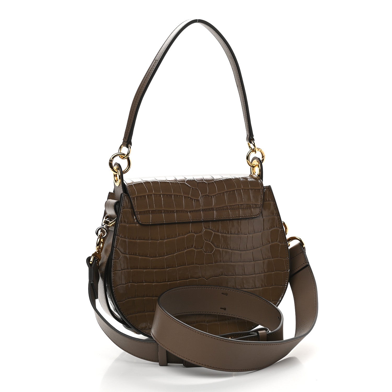 Chloe Calfskin Crocodile Embossed Large Tess Bag Army Green 3 of 11
