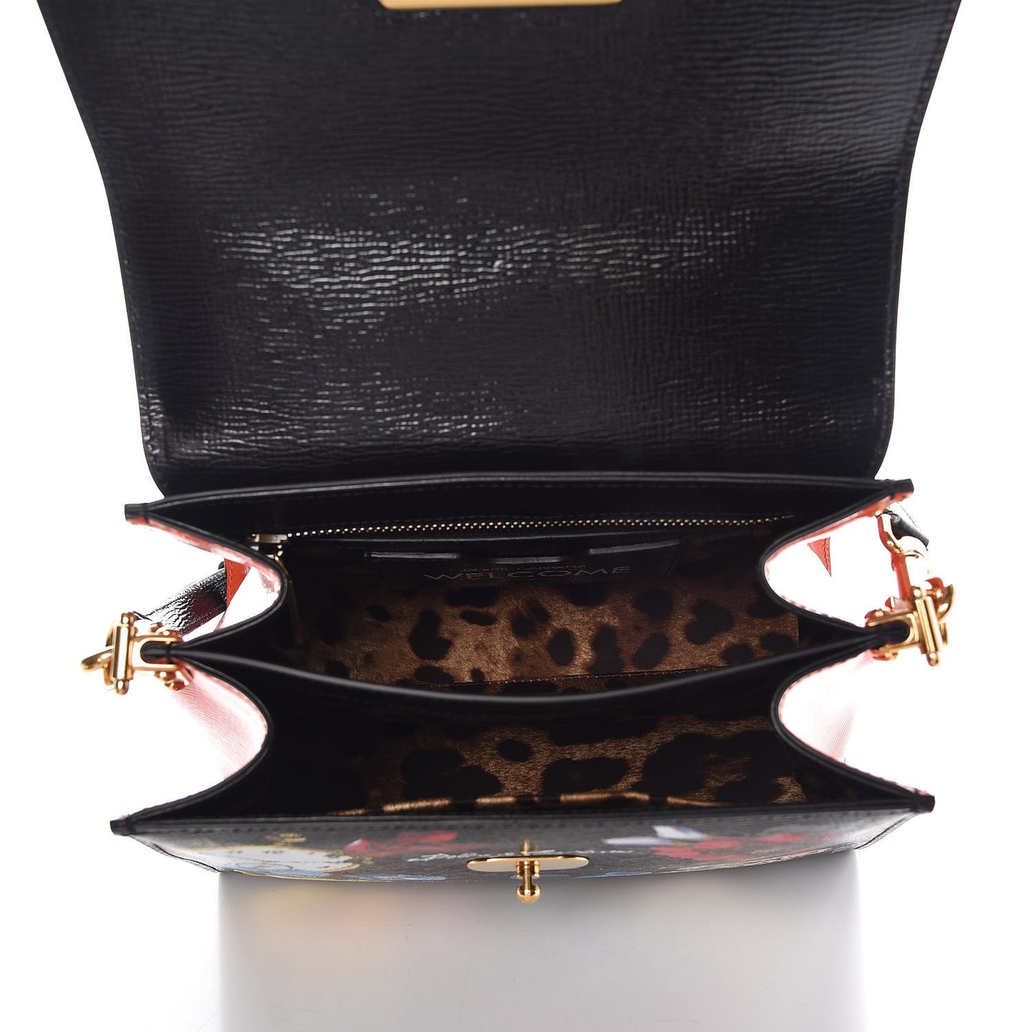Vitello Flower Printed Welcome Satchel Black