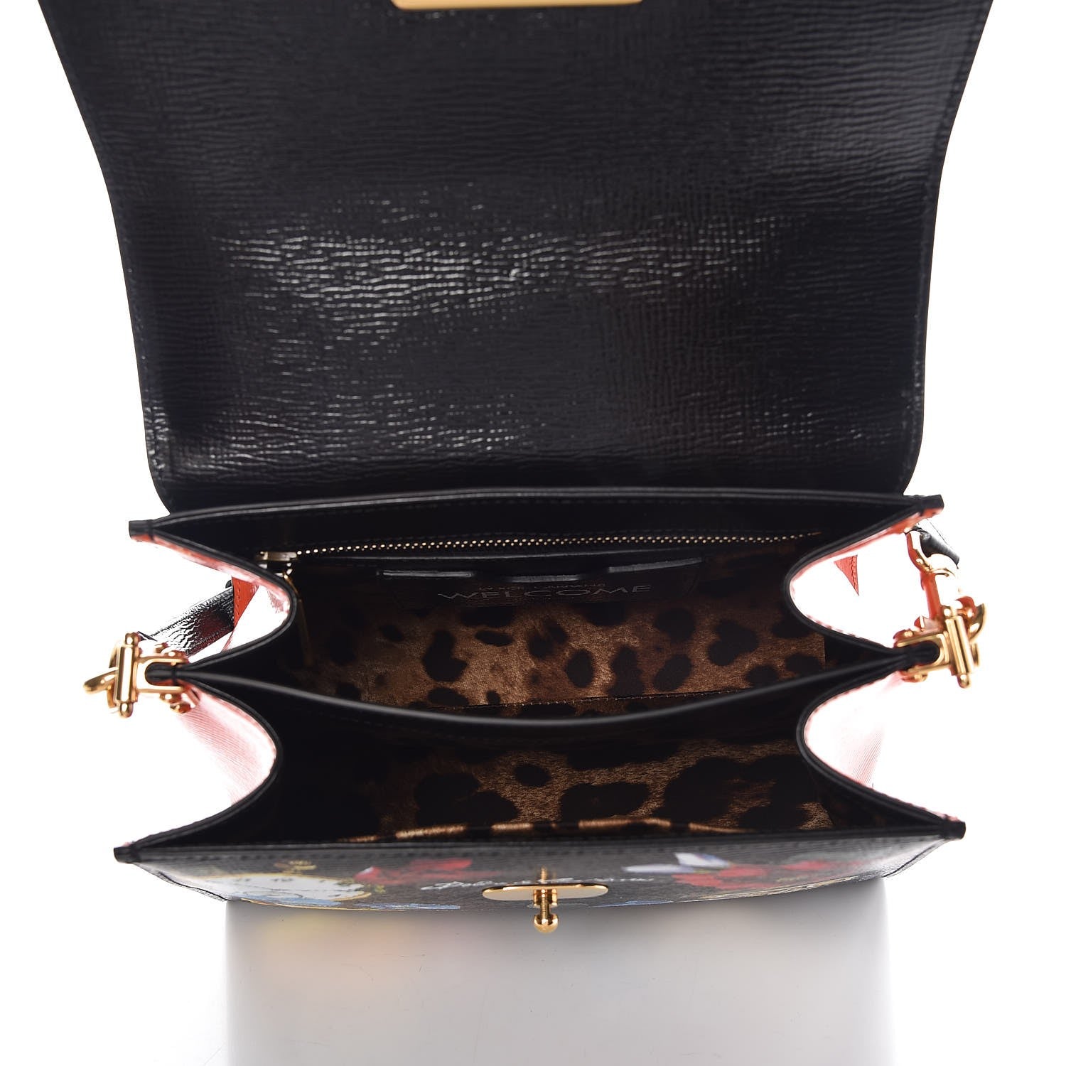 Dolce & Gabbana Vitello Flower Printed Welcome Satchel Black 6 of 9