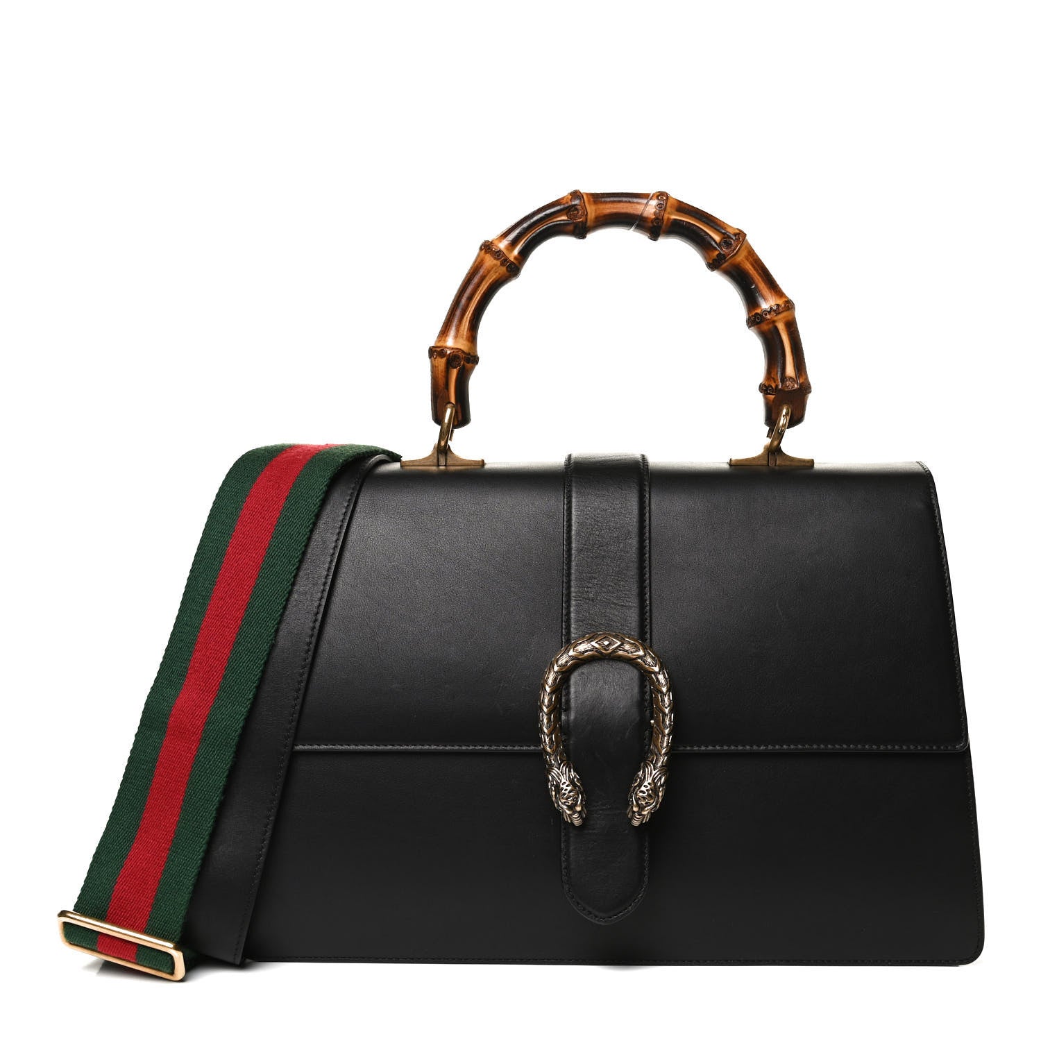 Gucci Moon Calfskin Web Large Dionysus Bamboo Top Handle Bag Black 1 of 10