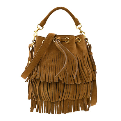Saint Laurent Suede Calfskin Small Emmanuelle Fringe Bucket Bag Light Ocre 1 of 10
