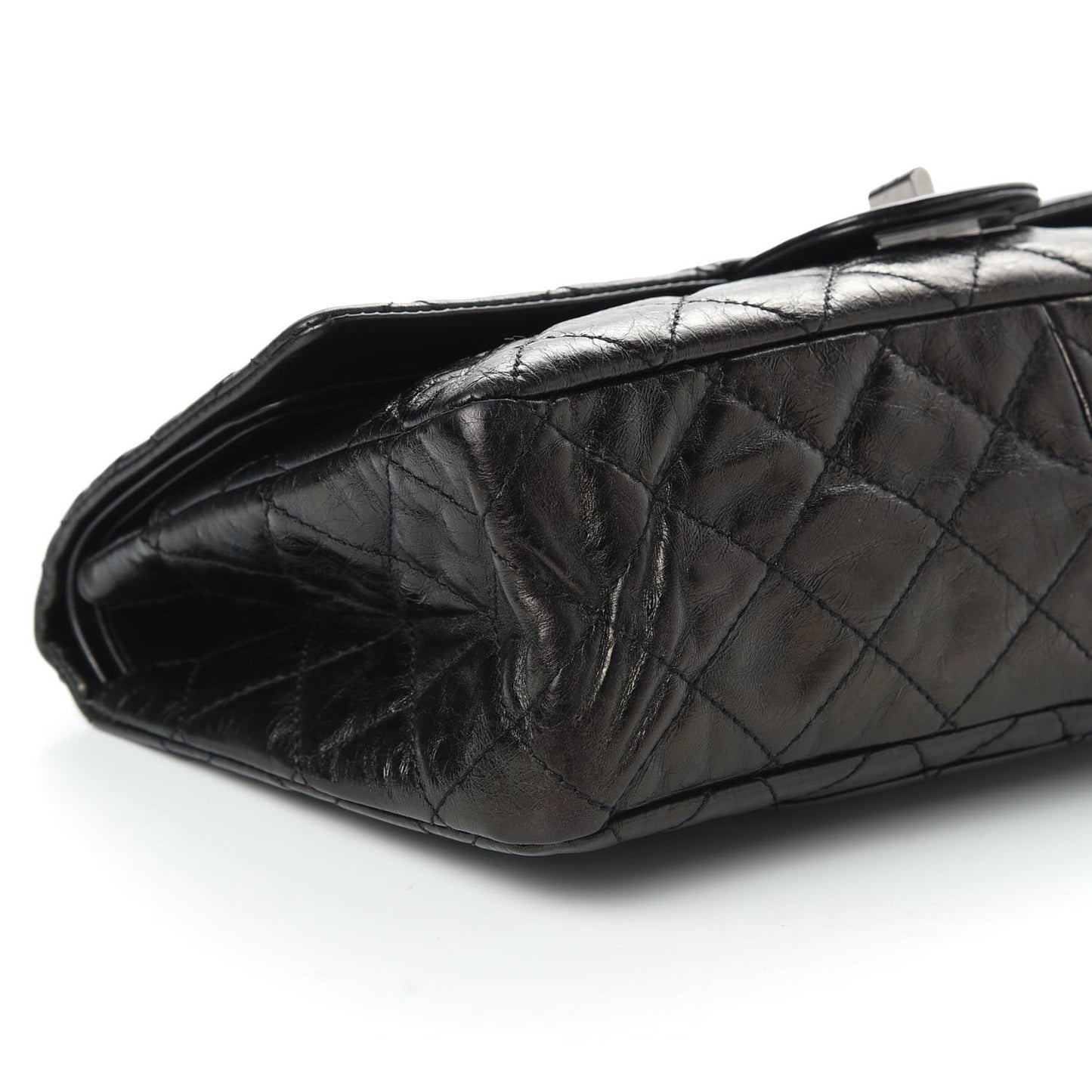 Glazed Aged Calfskin Quilted 2.55 Reissue 227 Flap Black