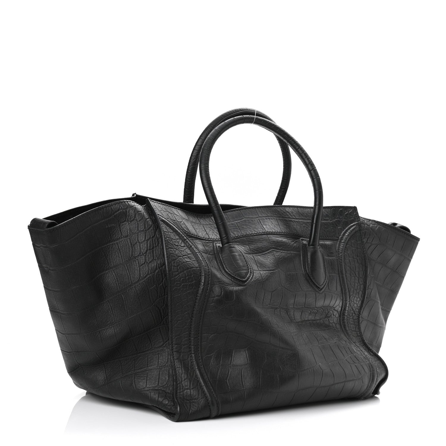 Celine Crocodile Embossed Calfskin Large Phantom Luggage Black 2 of 8