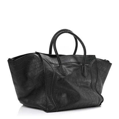 Celine Crocodile Embossed Calfskin Large Phantom Luggage Black 2 of 8