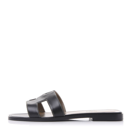 Hermes Box Calfskin Oran Sandals 38 Black 1 of 9