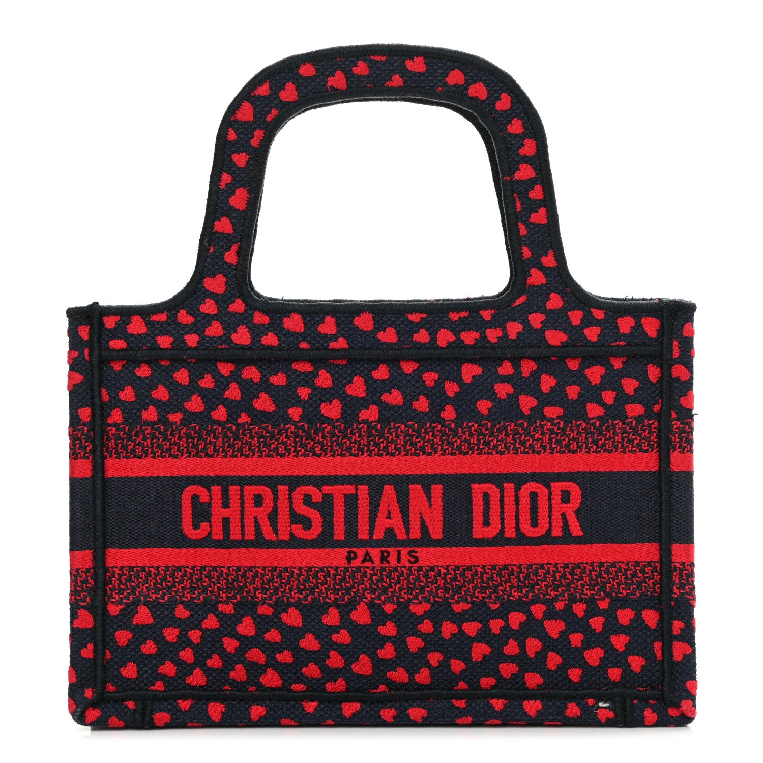 Christian Dior Canvas Embroidered Pop Heart I Love Paris Mini Book Tote Red Multicolor 1 of 10
