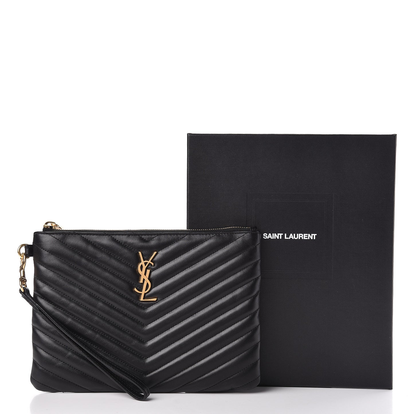 Calfskin Matelasse Chevron Monogram A5 Wristlet Black