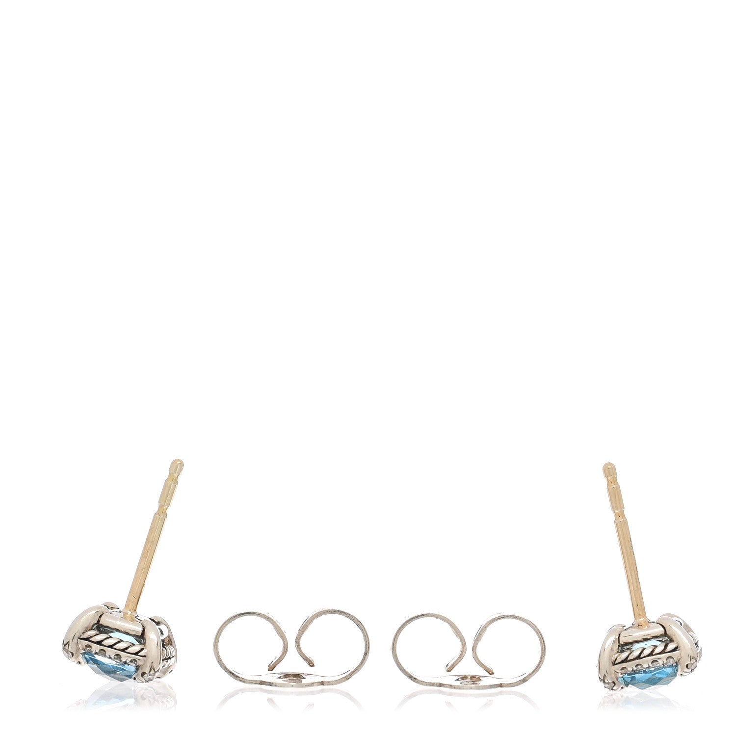 David Yurman Sterling Silver Diamond Blue Topaz Petite Chatelaine Bezel Stud Earrings 3 of 4