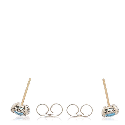 David Yurman Sterling Silver Diamond Blue Topaz Petite Chatelaine Bezel Stud Earrings 3 of 4