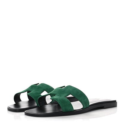 Hermes Suede Goatskin Oran Sandals 39 Vert Electrique 3 of 11