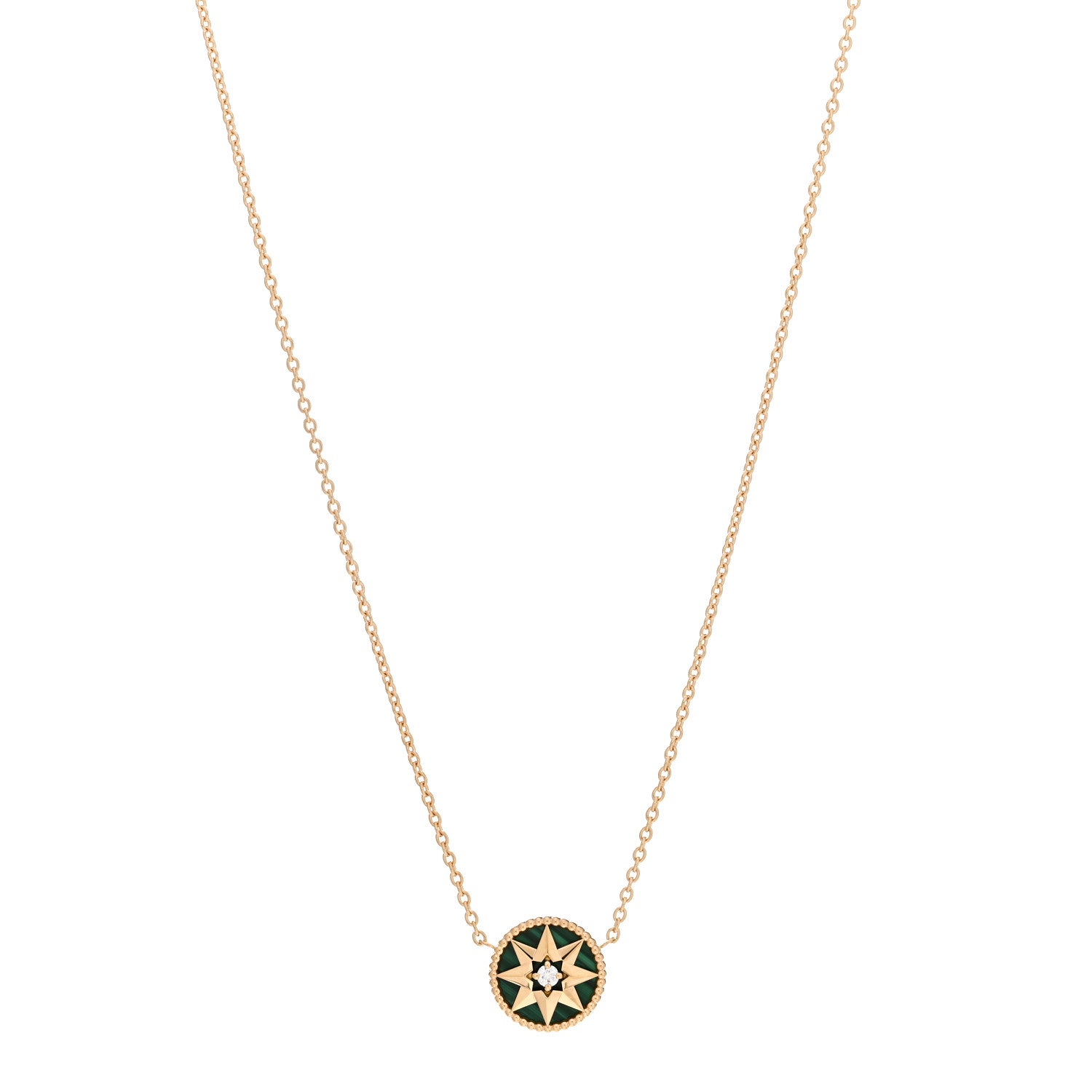 Christian Dior 18K Yellow Gold Diamond Malachite Rose Des Vents Necklace 1 of 5