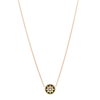 Christian Dior 18K Yellow Gold Diamond Malachite Rose Des Vents Necklace 1 of 5