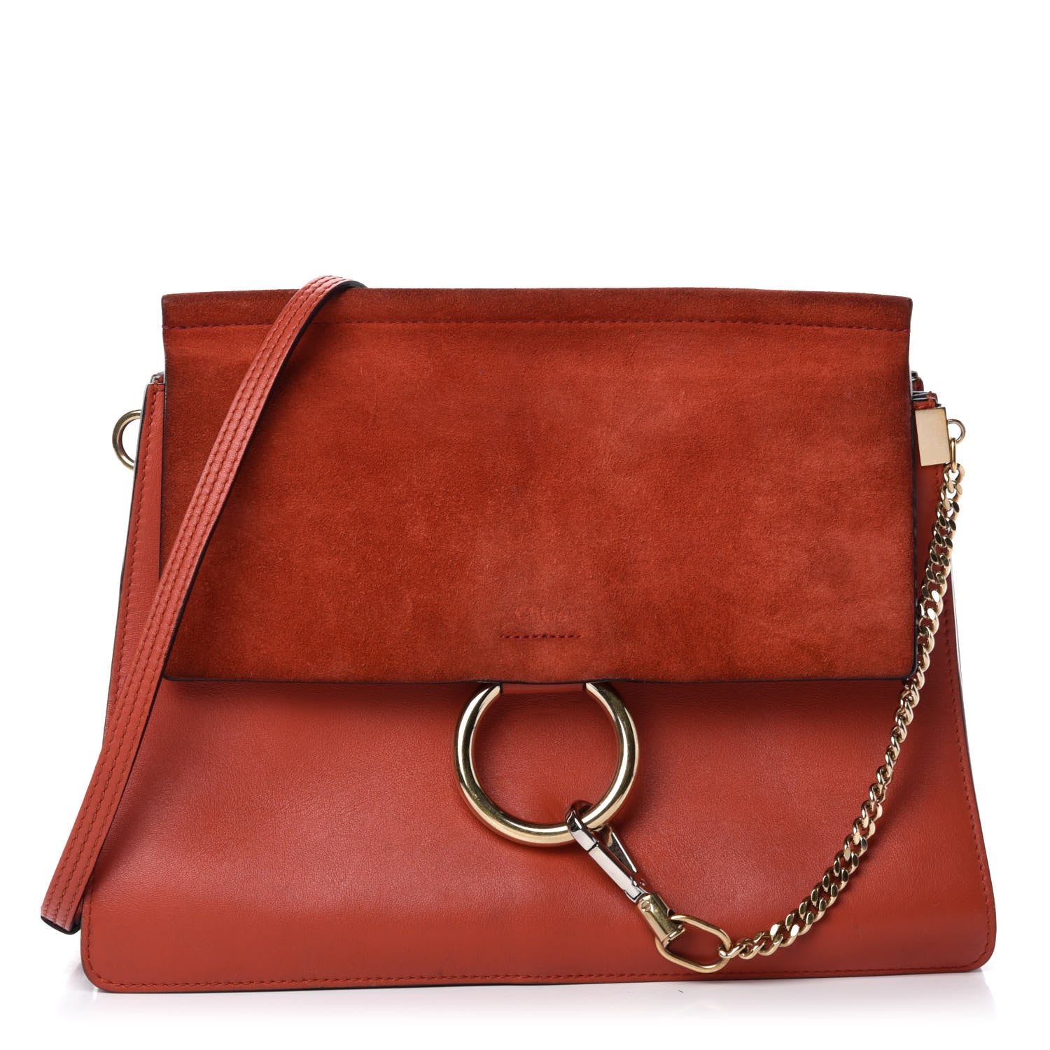 Chloe Calfskin Suede Medium Faye Shoulder Bag Sepia Red 1 of 10